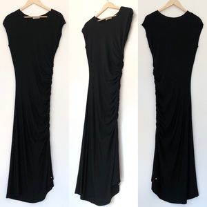 Vintage Celine Ruched Black Maxi Dress Cap Sleeves